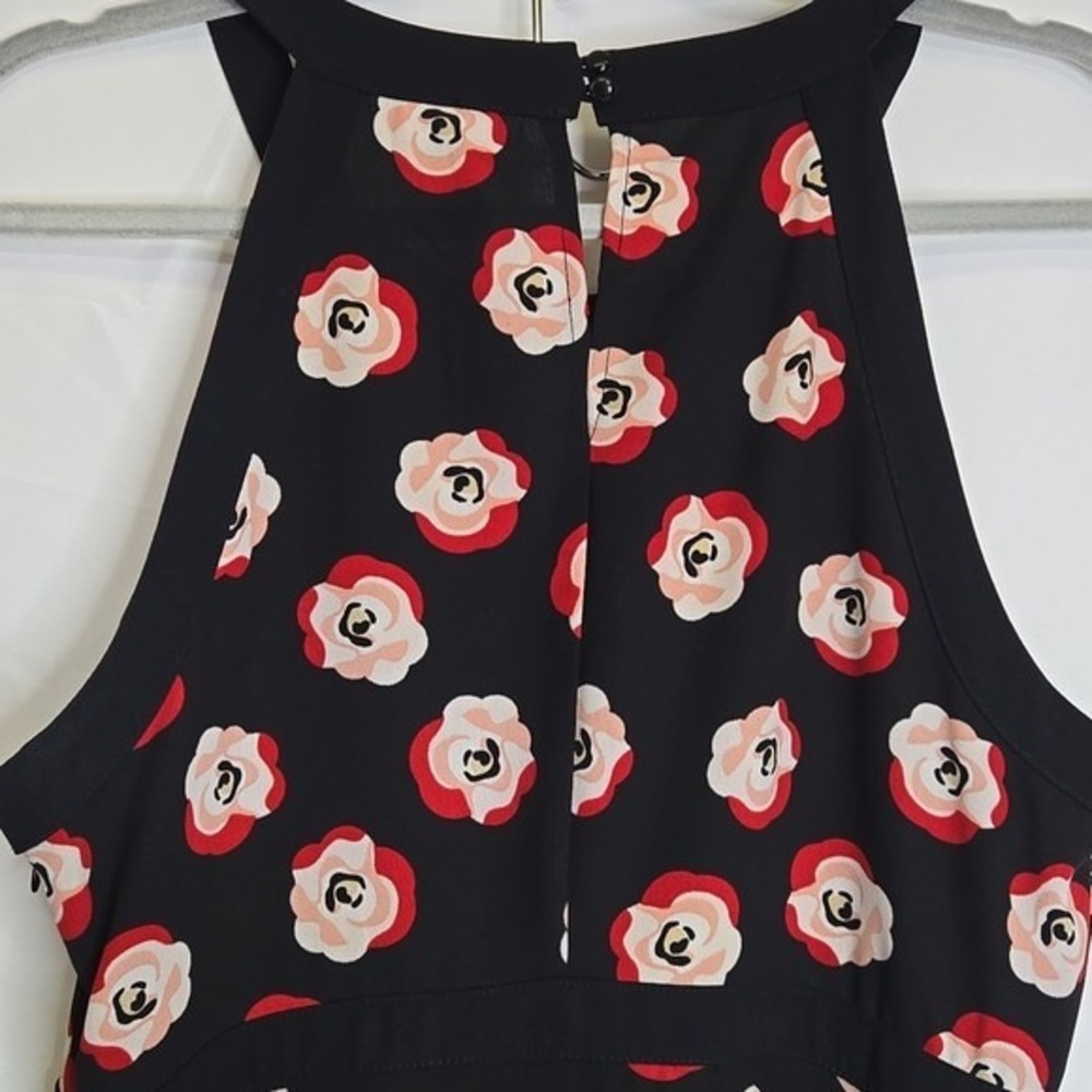 Elle Poppy Flower Pattern Sleeveless Halter‎ Dress, Party Cocktail, Black, 12 - Picture 7 of 9